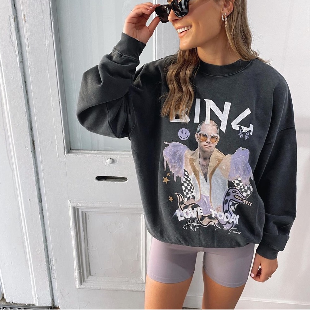 Anine Bing Black Graphic Sweatshirt with Pastel Lavender Accents